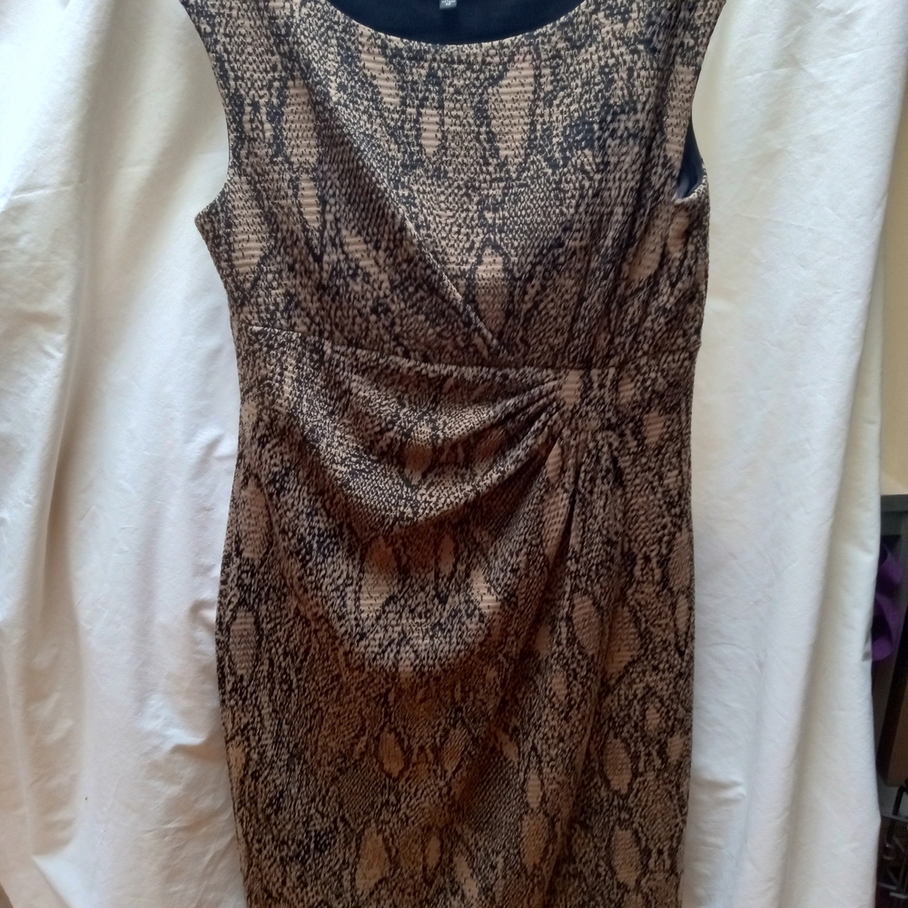 Tiana B. Black and Brown Snake Print Midi Dress
